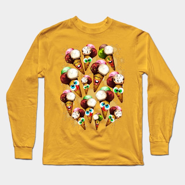 Ice Cream Cones Cartoon Summer Pattern Long Sleeve T-Shirt by BluedarkArt